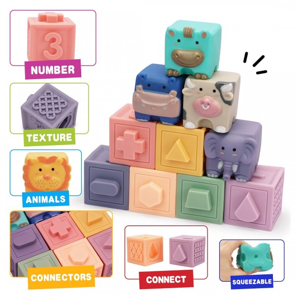 Сет од 12 меки коцки со Животни и Броеви