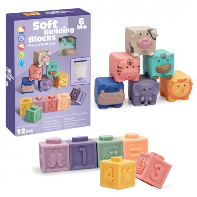 Сет од 12 меки коцки со Животни и Броеви