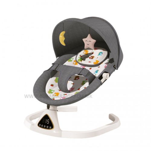 Бебешки релаксатор сив со bluetooth и далечинско
