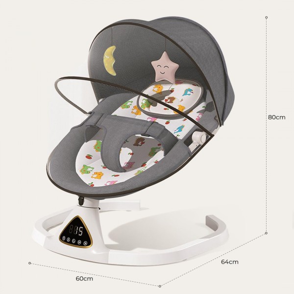 Бебешки релаксатор сив со bluetooth и далечинско