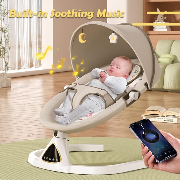 Бебешки релаксатор беж со bluetooth и далечинско