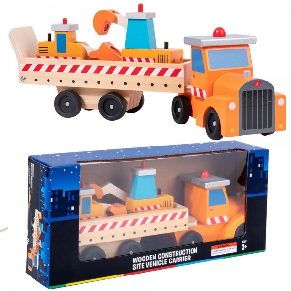 Дрвен Камион носач со Градежни Возила