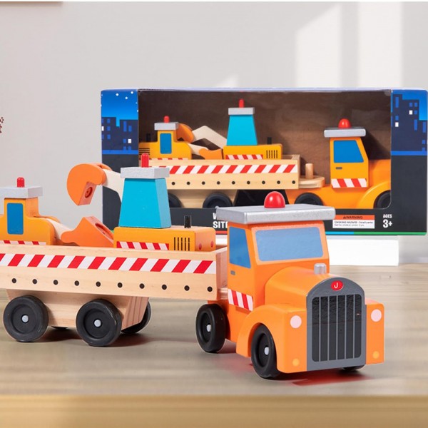 Дрвен Камион носач со Градежни Возила