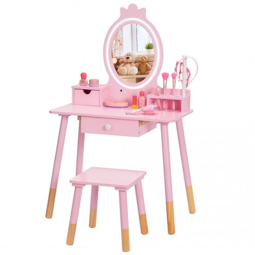 Дрвено козметичко огледало со Led светло